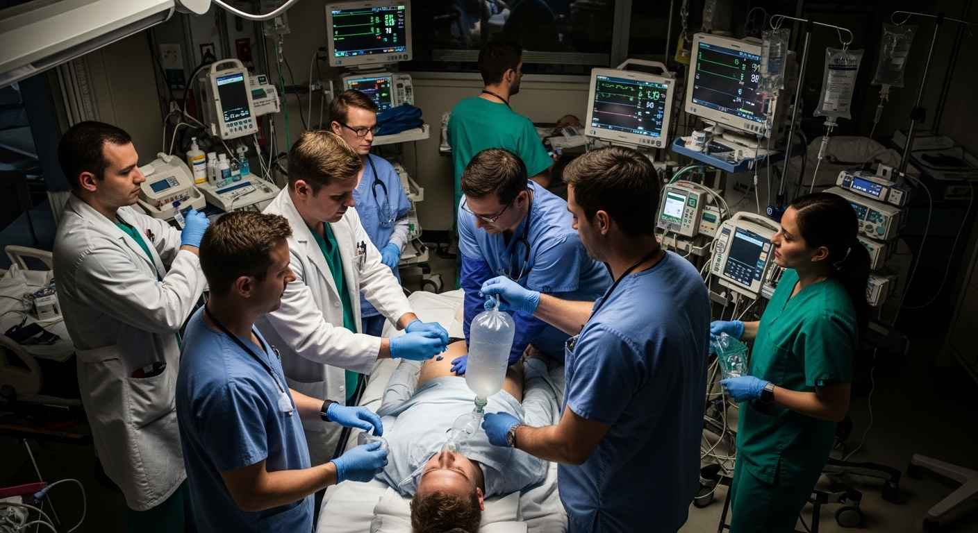 CPR treatment for oxygen deprivation real hospital scene