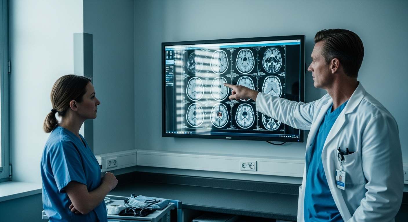 doctor analyzing brain scan for oxygen deprivation