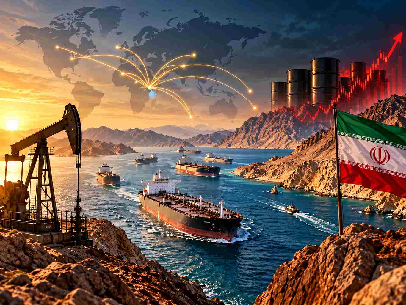 Oil tanker sailing through the Strait of Hormuz
